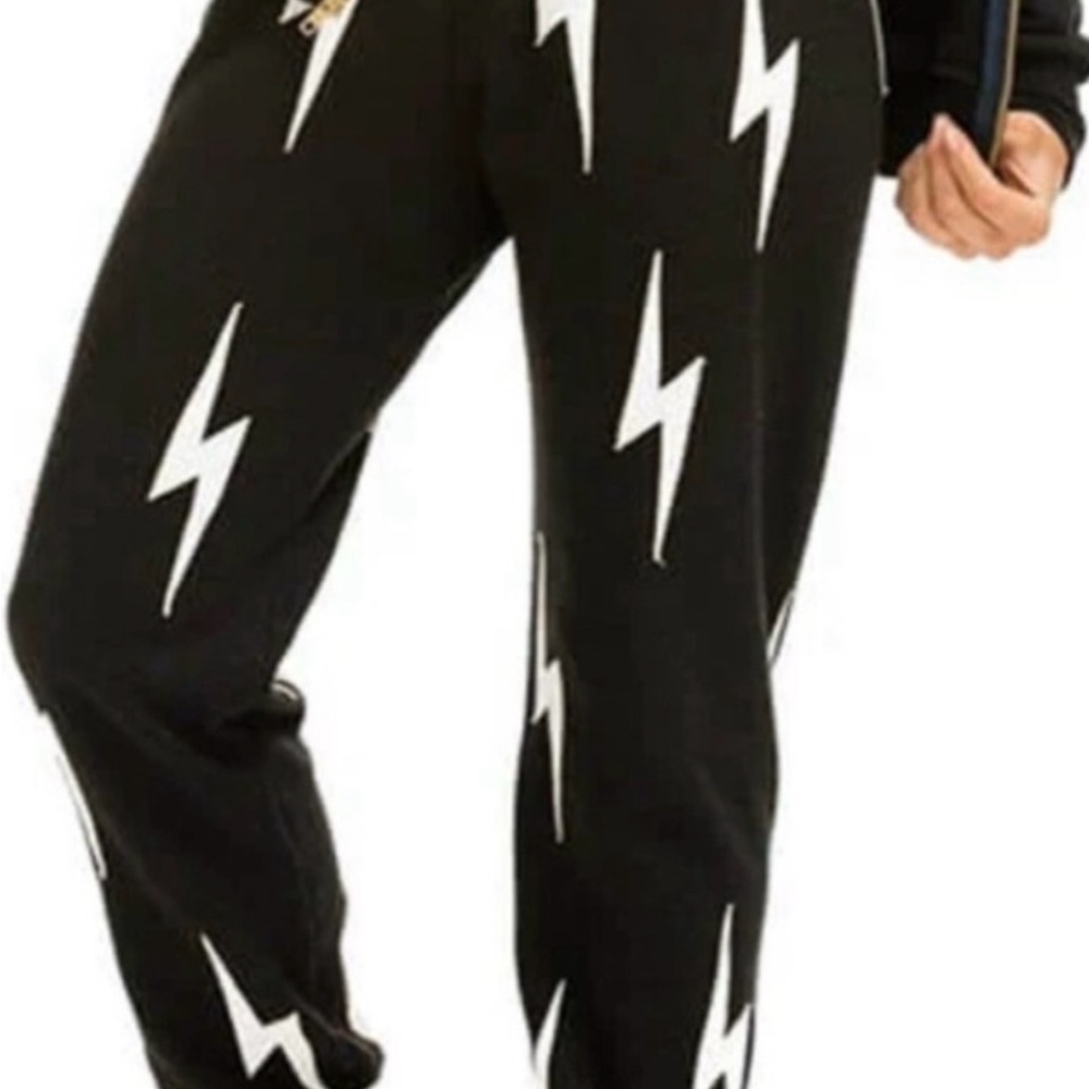 Aviator Nation Repeat Bolt Black Print Women's Sweatpants Size Large NWT